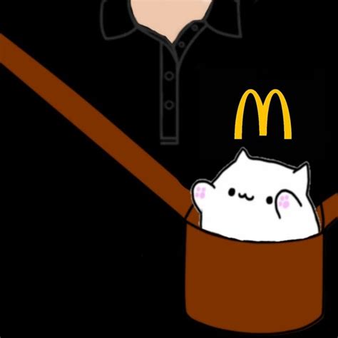 a person with a cat in a cup on their lap and a mcdonald's sign above them