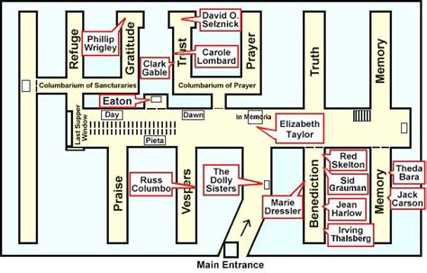 Map of Stars Graves at Forest Lawn Glendale (Great Mausoleum)