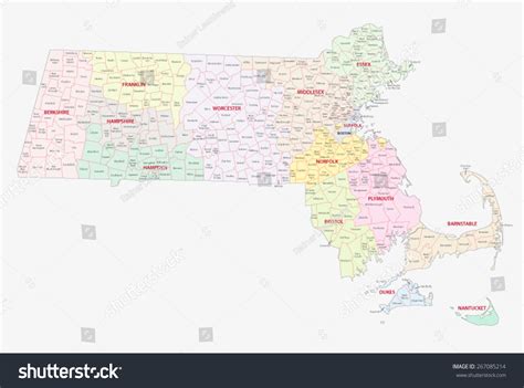 Massachusetts Counties Cities Towns Map Stock Vector 267085214 ...