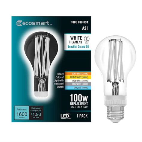 Reviews for EcoSmart 100-Watt Equivalent A21 Dimmable White Filament ...