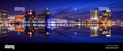 Skyline reflected in Baltimore Inner Harbor Stock Photo - Alamy