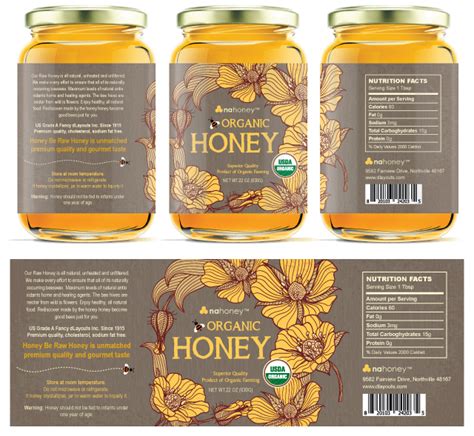 Organic Honey Labels Template Design (With images) | Honey jar labels, Honey packaging, Honey label