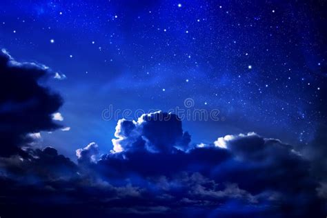 Dark Cloudy Night Sky with Stars and Nebula Stock Photo - Image of ...