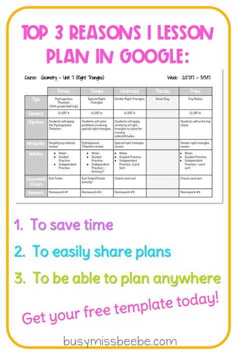 Google Docs Lesson Plans Template - Busy Miss Beebe