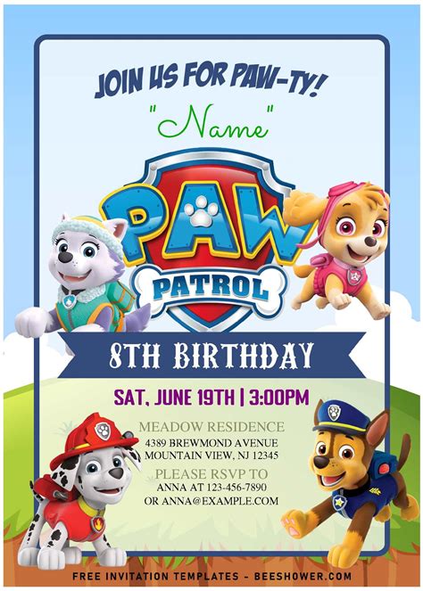 Download (Free Editable PDF) Adorable Paw Patrol Kids Birthday Party ...