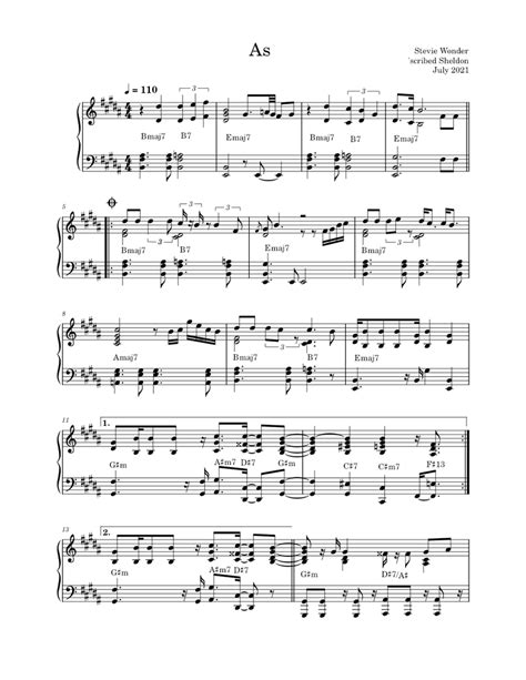 As – Stevie Wonder Sheet music for Piano (Solo) | Musescore.com