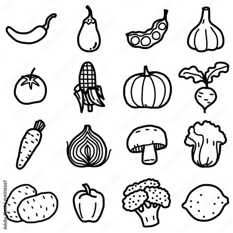 vegetable objects, icons set / cartoon vector and illustration, hand ...