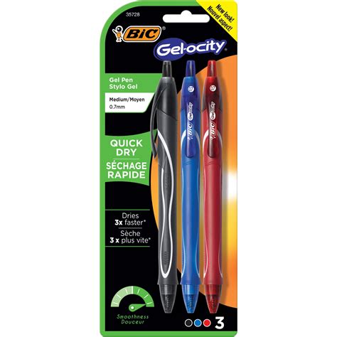 BIC Gelocity Quick Dry Retractable Gel Pen, Medium Point (0.7 mm), Assorted Colors, 3-Count ...