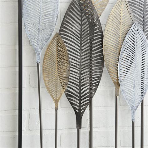 Decmode - 59" x 37" Large Textured Brown, White, Gray & Black Metal Leaf Wall Art - Walmart.com ...