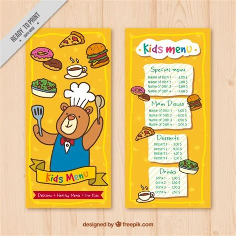 Hand-drawn kid's menu with yellow background Free Vector Menu Card Design, Web Banner Design ...