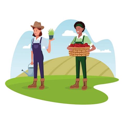 Free Vector | Farmers working in farm cartoons