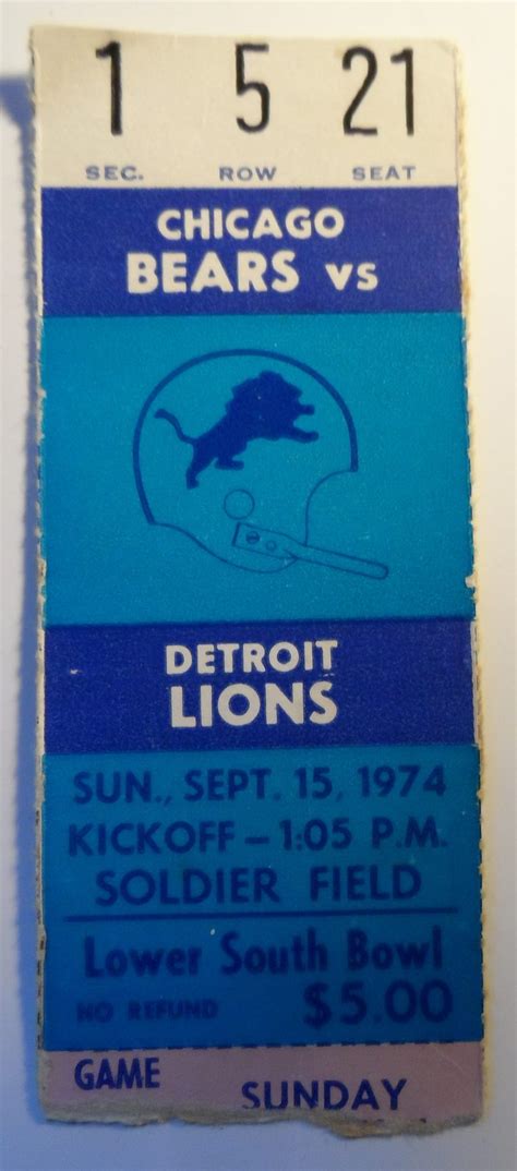 Chicago Bears vs Detroit Lions & Miami Dolphins 1974 Ticket Stubs ...