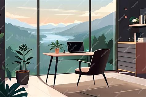 Premium Photo | Home Office with Nature View Vector Relaxation Illustration