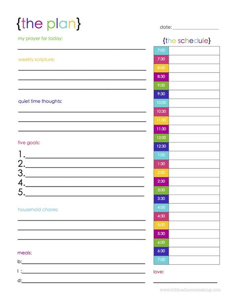 {the plan}: a colorful free daily planner printable - Biblical Homemaking