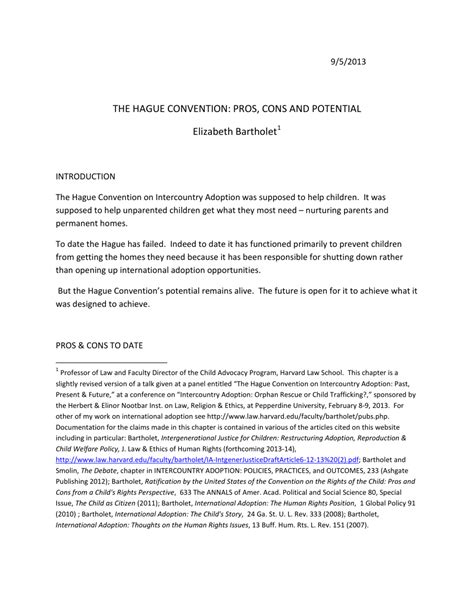 (PDF) The Hague Convention: Pros, Cons and Potential