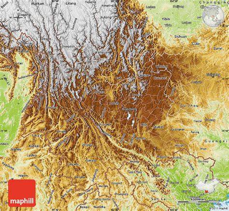 Physical Map of Yunnan