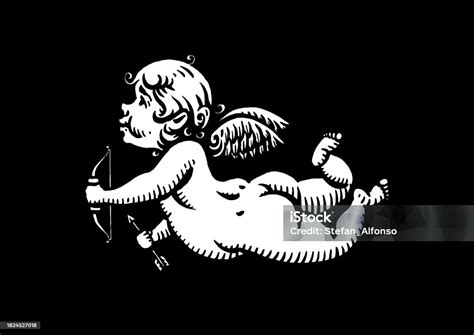 Vector Drawing Of A Cupid Holding Bow And Arrow Stock Illustration ...