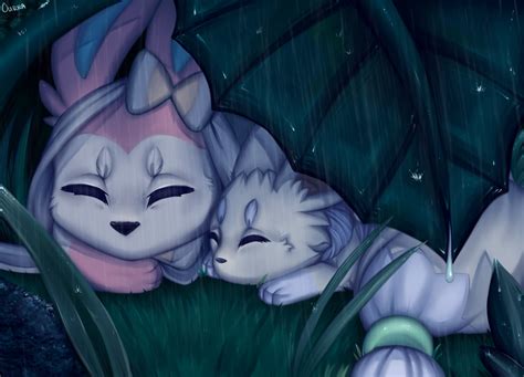 I drew a shiny Eevee and a Sylveon under the rain ~ : r/pokemon