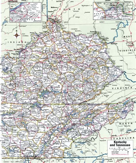 Map of Kentucky showing county with cities,road highways,counties,towns