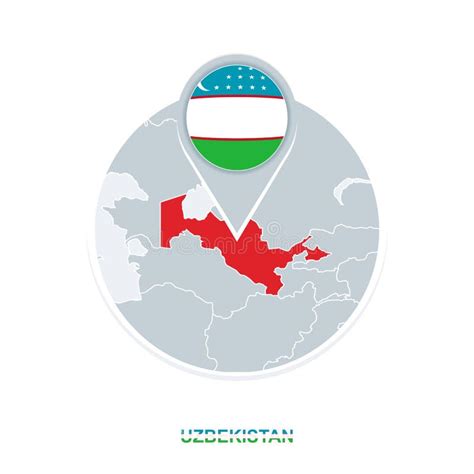 Uzbekistan Map and Flag, Vector Map Icon with Highlighted Uzbekistan Stock Vector - Illustration ...