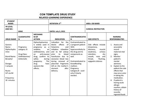 Diphenhydramine DRUG Study (COMPLETE INFOS) - CON TEMPLATE DRUG STUDY RELATED LEARNING ...