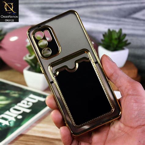 Oppo Reno 6 Cover - Black - Semi Transparent Golden Electroplated Soft – OrderNation