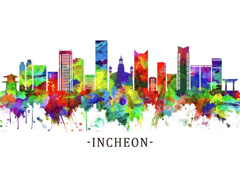 Incheon South Korea Skyline Mixed Media by Towseef Dar