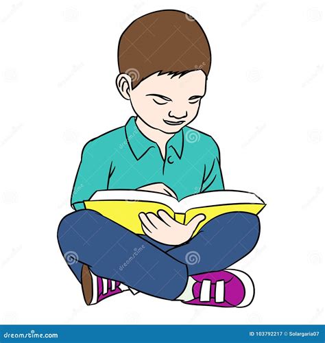 Hand Drawing a Boy Reading - Vector Illustration Stock Vector ...