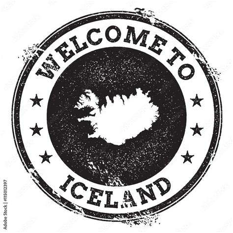 Vintage passport welcome stamp with Iceland map. Grunge rubber stamp ...