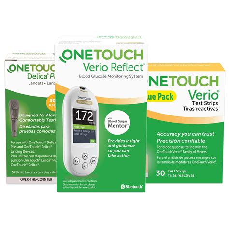 ONETOUCH Verio Reflect Blood Glucose Test Kit includes Meter, Test Strips and 30 Gauge Lancets ...