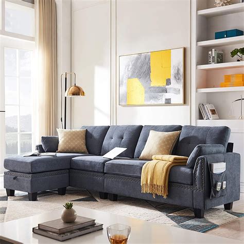 Honbay Sectional Sofa, Bluish Gray Fabric - Walmart.com