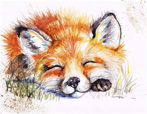 Sleeping Fox Print Wall Art - Etsy UK | Fox painting, Fox art, Watercolor fox