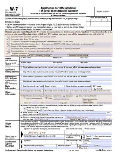 I7 Form For Itin Application