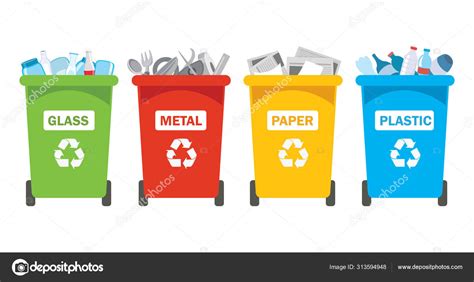 Recycle Bins Plastic Metal Paper Glass Stock Vector by ©yusufdemirci 313594948
