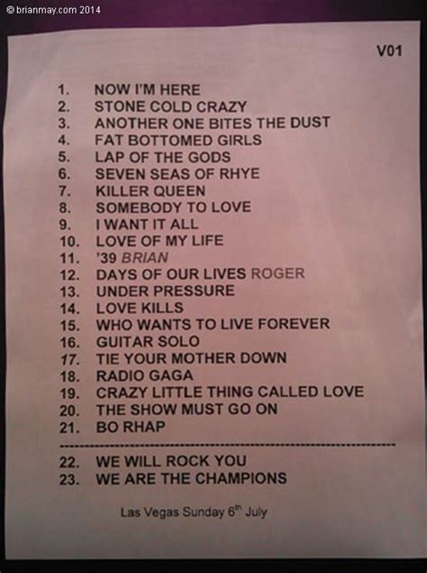 Q+AL Las Vegas - set list 6 July (2nd night) - brianmay.com