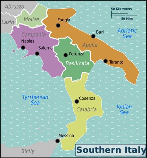 Map of southern Italy - Map of southern Italy with cities (Southern Europe - Europe)