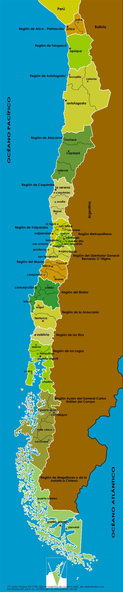 Mapa Político de Chile Actualizado con sus 15 Regiones