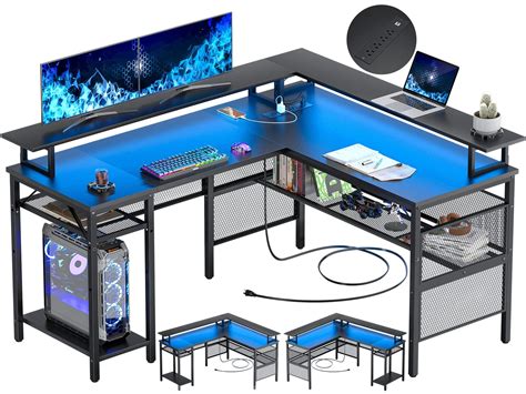 Buy Unikito L Shaped Desk with LED Strip and Power Outlets, Reversible ...