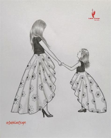 Pencil Sketch Drawing Of Mother And Daughter - Mother Sketch Indian ...