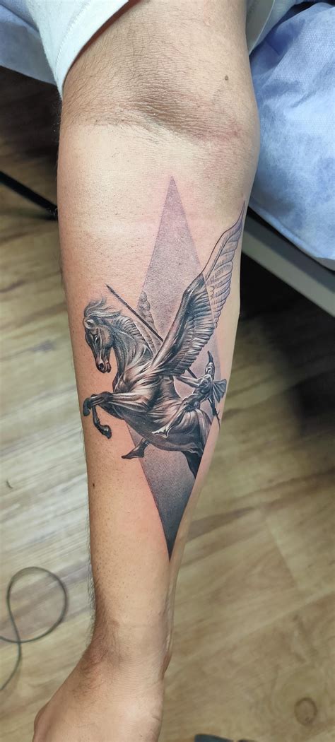 Bellerophon on Pegasus. By Eric Jason dsouza at ironbuzz tattoos , Mumbai India. 11 hours in the ...