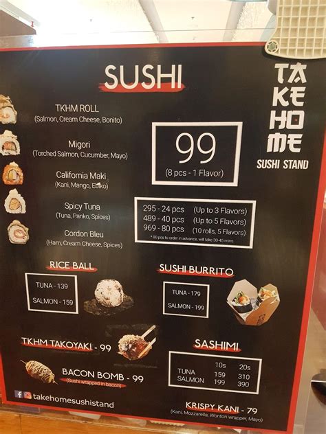 Menu at Takosushi restaurant, Taguig