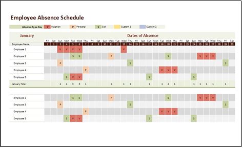 Employee Absence Schedule Template for Excel | Download