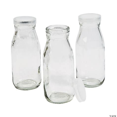 Clear Glass Milk Bottles with Lid | Oriental Trading