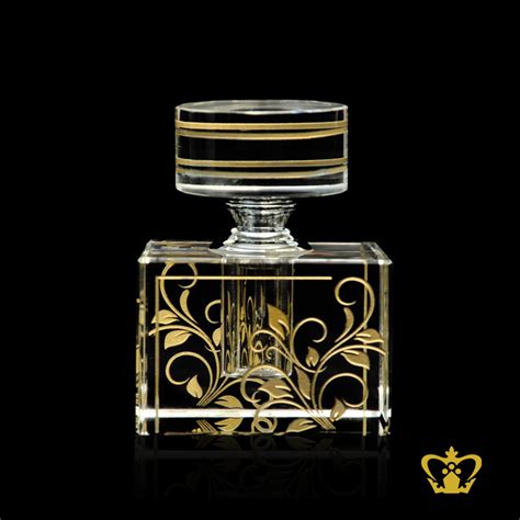 Buy Splendid square crystal perfume bottle with floral golden handcrafted designer pattern and a ...