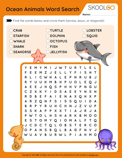 Ocean Animals Word Search - Free Game for kids - SKOOLGO