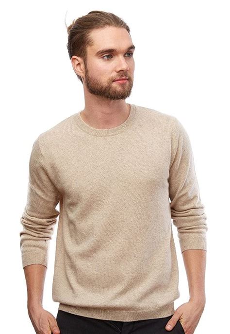 MoonCats Men's 100% Cashmere Crew Neck Sweater Long Sleeve Solid ...