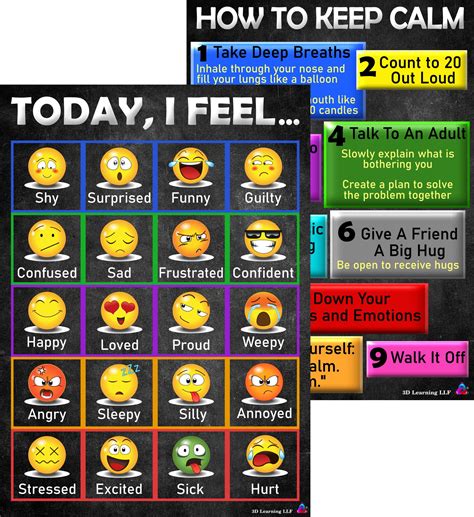 Buy Emoji Feelings Chart and Keep Calm s - Laminated 14x19.5 - Emotions ...