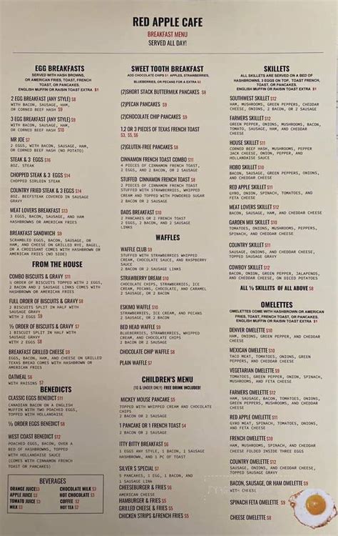 Menu of Red Apple Cafe - Hartford in Hartford, WI 53027