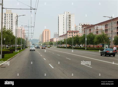 Pyongyang, North Korea - July 29, 2014: Moranbong Street in Pyongyang ...