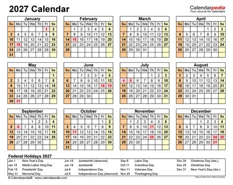 2027 Printable Calendar